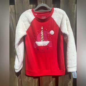 Cat & Jack Red and Cream Furry Unicorn Cat Sweatshirt